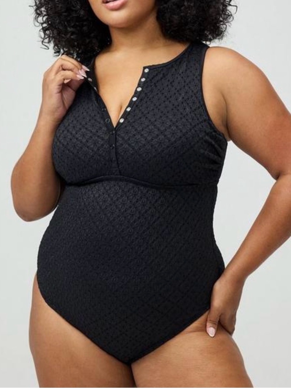 Torrid Lace Henley One Piece Swimsuit - Picture 1 of 3
